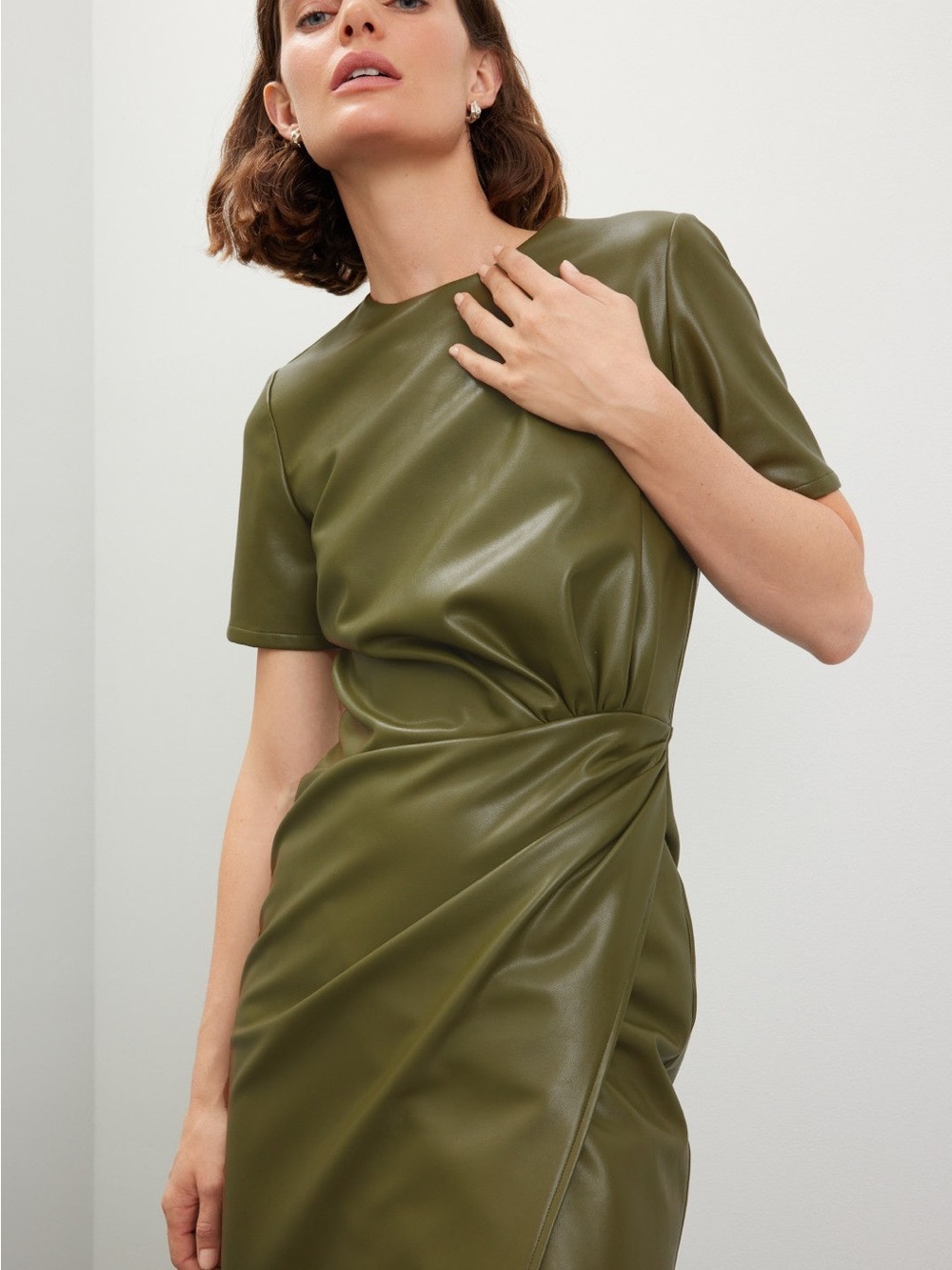 Shakuhachi Olive Faux Leather Twist-Waist Midi Dress - Picture 4 of 8